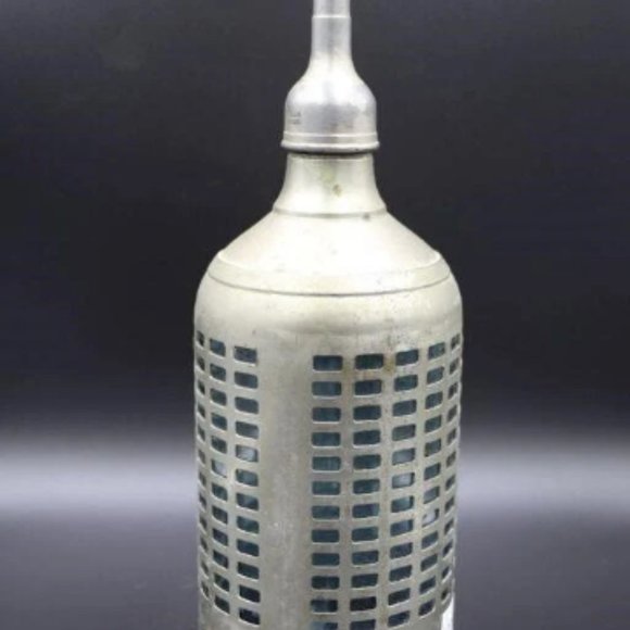 English Mesh Wrapped SYPHON Spritz Bottle Carbon Water Bottle Vintage Bottle Bar - Picture 6 of 7